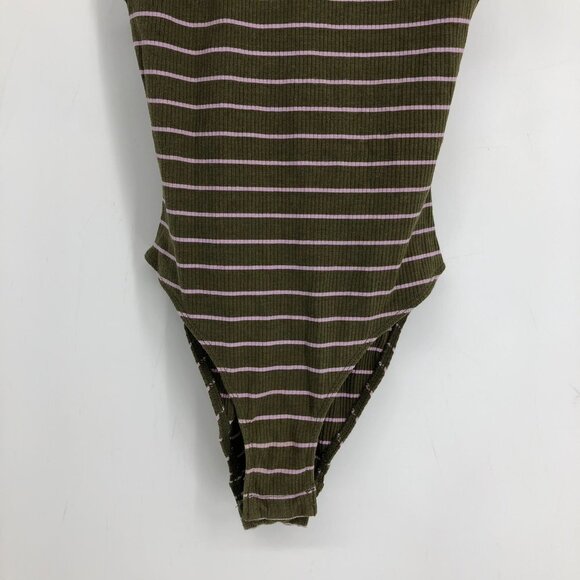 Urban Outfitters Out From Under Green/Pink Striped Ribbed Tank Cheeky Bodysuit S - Picture 7 of 15
